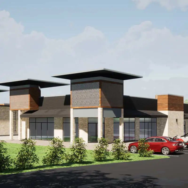 Conceptual rendering of Voyageur Lakes Plaza, a commercial development in Hammonds Plains, Nova Scotia.